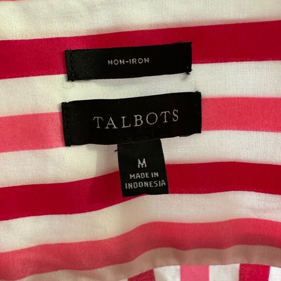 Talbots Womens Top Sz M Pink Striped Non-Iron Popover Shirt Long Sleeve Stretch - Picture 4 of 5